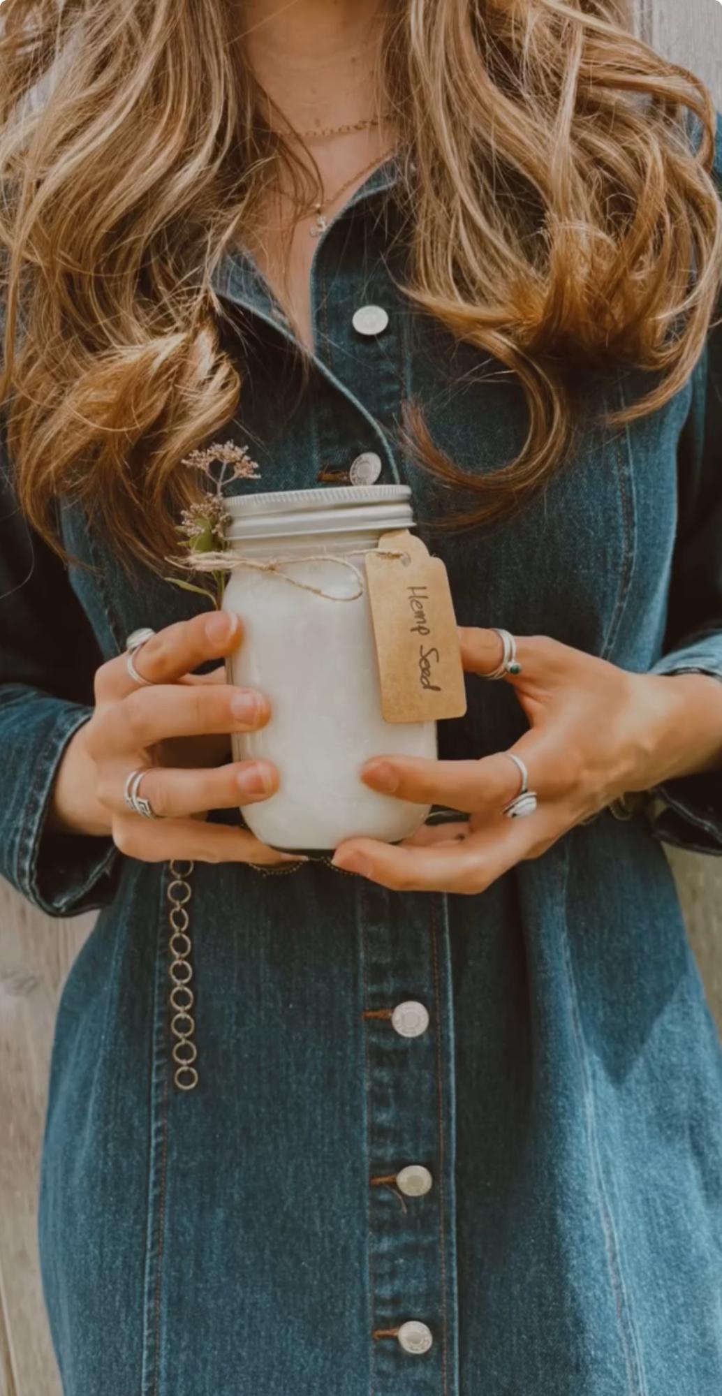 Handcrafted hemp seed milk in a mason jar